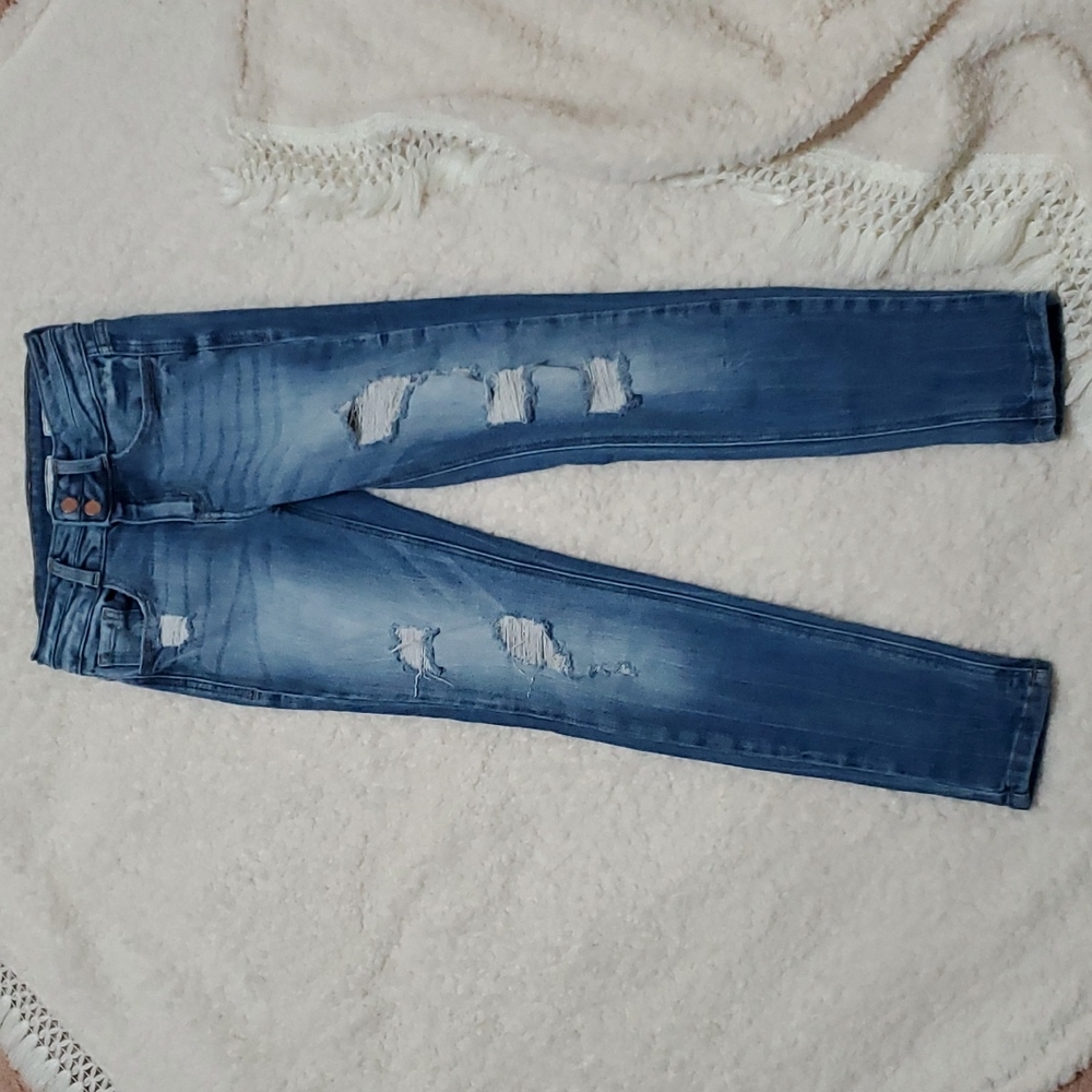 KanCan girls sz 12, high rise, slim fit, skinny jeans, blue, destroyed, Buckle
